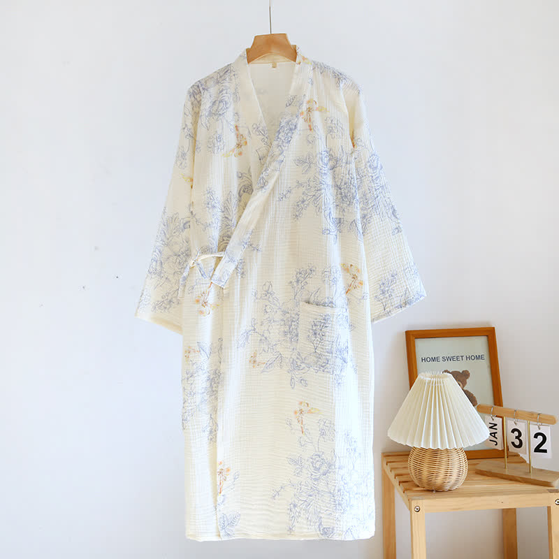 Flower & Butterfly Cotton Gauze Bathrobe Pajama