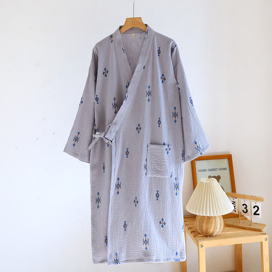 Geometric Pattern Cotton Gauze Bathrobe Pajama