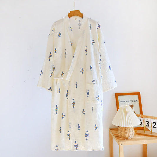 Geometric Pattern Cotton Gauze Bathrobe Pajama
