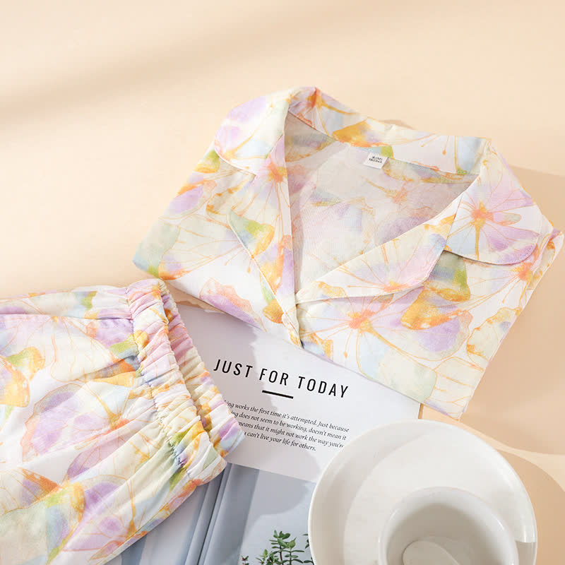 Cotton Butterfly Print Short Sleeve Loungewear Set