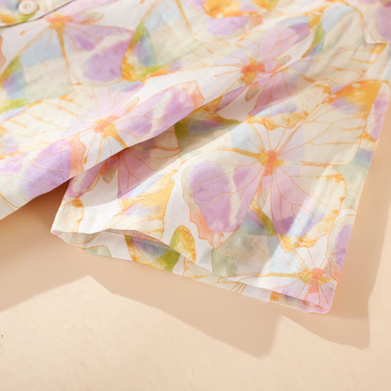 Cotton Butterfly Print Short Sleeve Loungewear Set