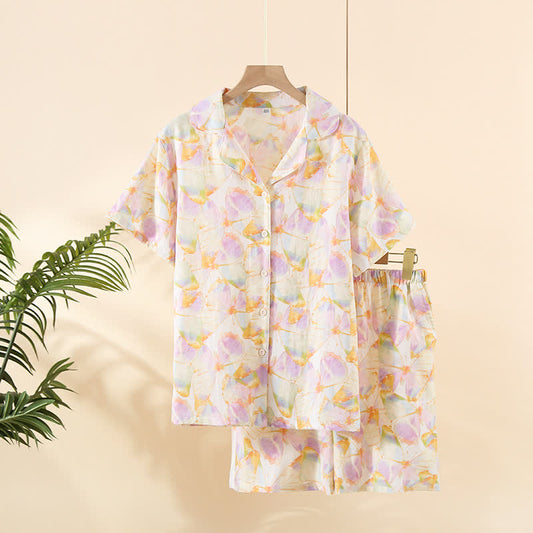 Cotton Butterfly Print Short Sleeve Loungewear Set