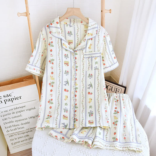 Cartoon Rabbit Cotton Short Sleeve Loungewear Set