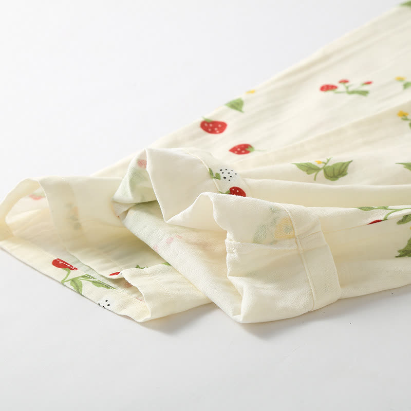 Strawberry Print Cotton Gauze Pajama Set