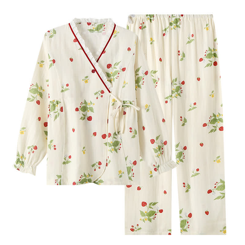 Strawberry Print Cotton Gauze Pajama Set