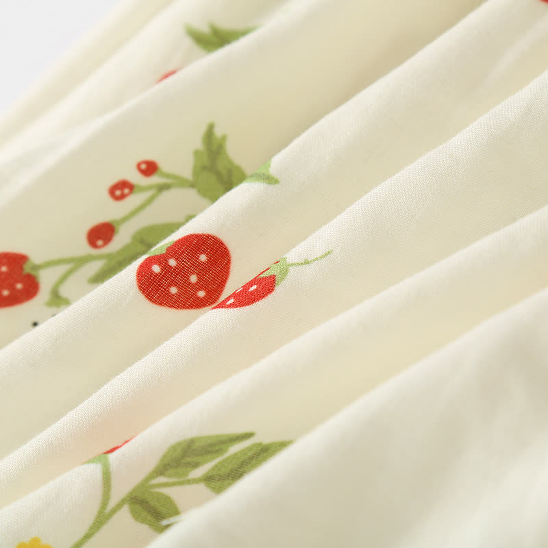 Strawberry Print Cotton Gauze Pajama Set
