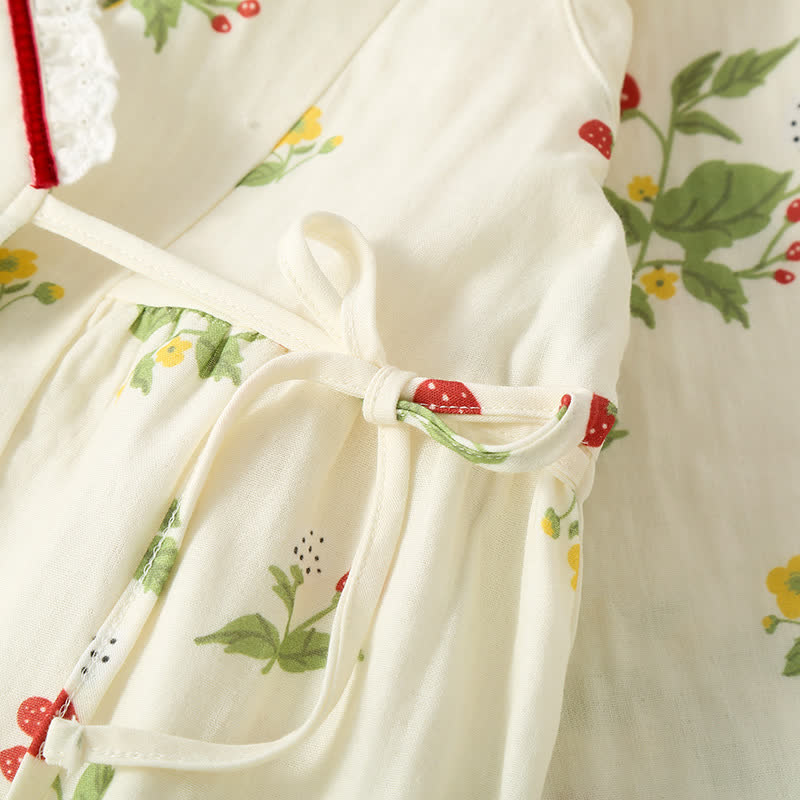 Strawberry Print Cotton Gauze Pajama Set