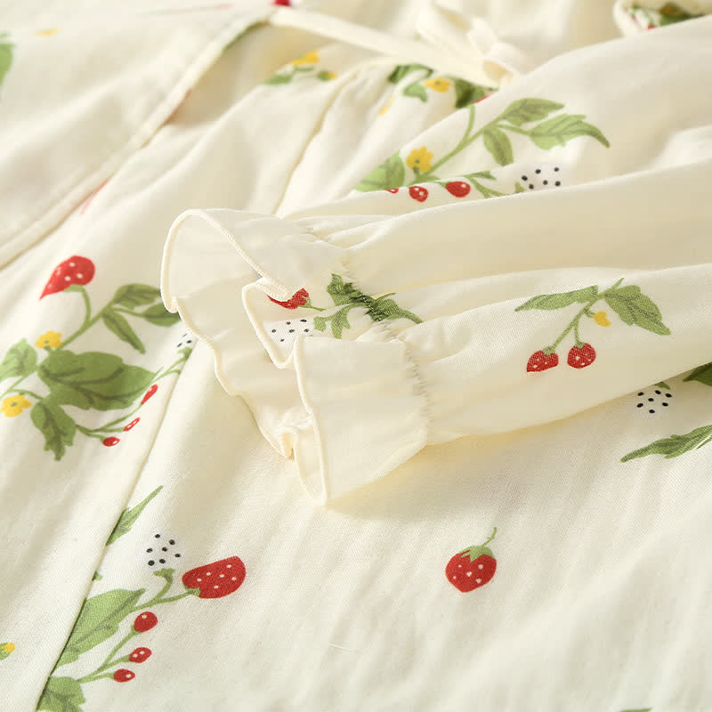 Strawberry Print Cotton Gauze Pajama Set