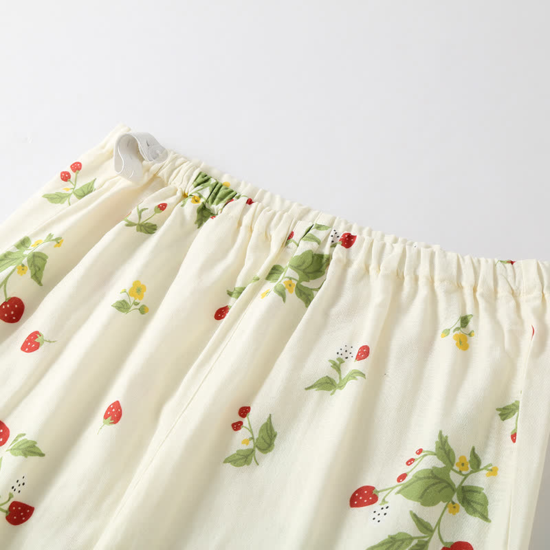 Strawberry Print Cotton Gauze Pajama Set