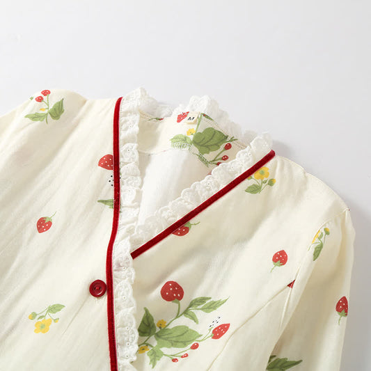 Strawberry Print Cotton Gauze Pajama Set