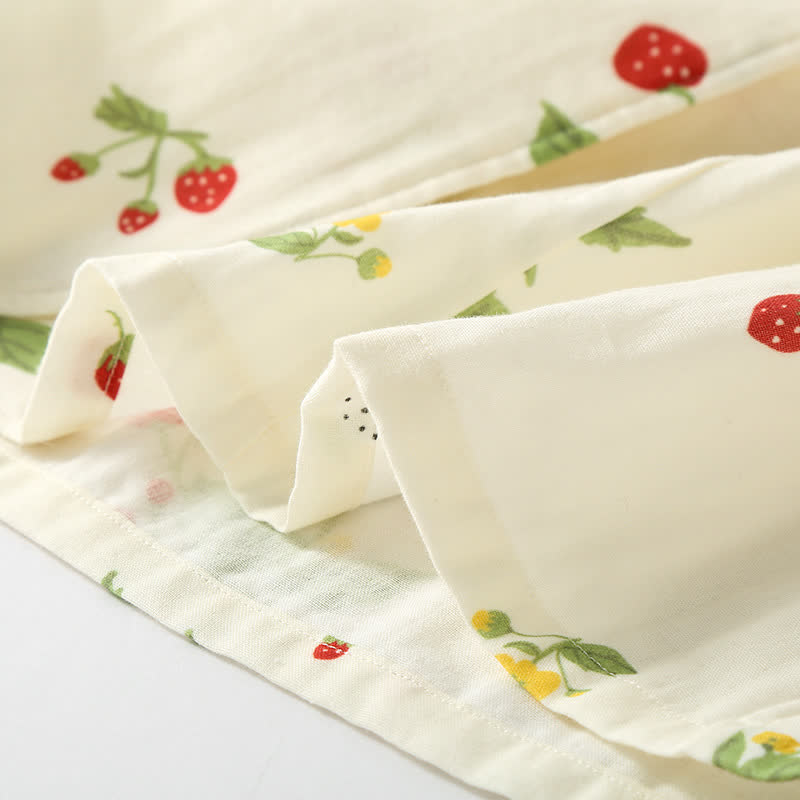 Strawberry Print Cotton Gauze Pajama Set