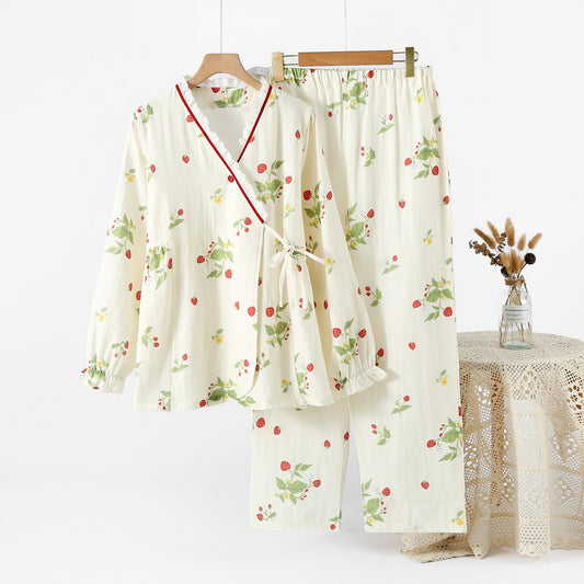 Strawberry Print Cotton Gauze Pajama Set