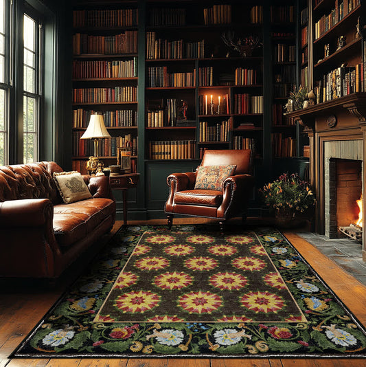 Floral Water Resistant Washable Anti-slip Area Rug