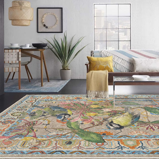 Floral Bird Water Resistant Washable Area Rug