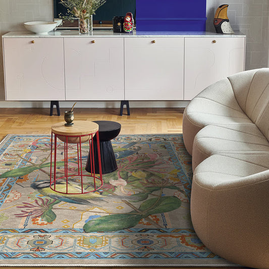 Floral Bird Water Resistant Washable Area Rug