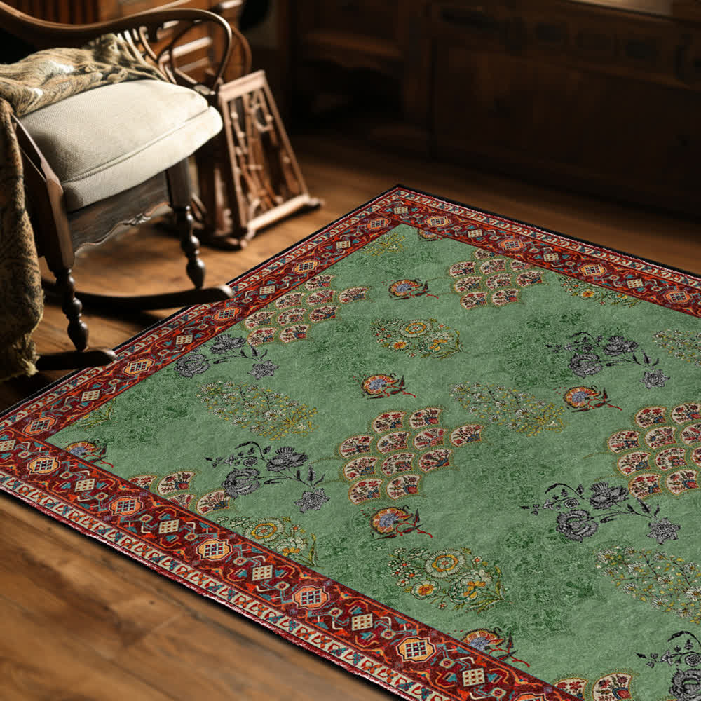 Washable Vintage Floral Anti-slip Area Rug