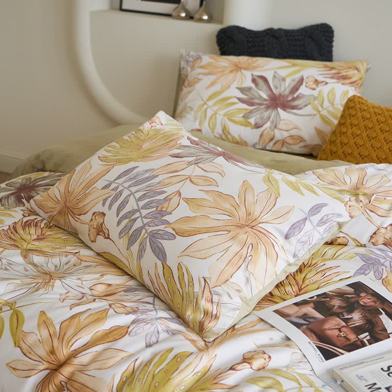 Leaf Print Cotton Sheet Bedding Set(4PCS)