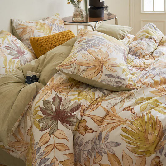 Leaf Print Cotton Sheet Bedding Set(4PCS)