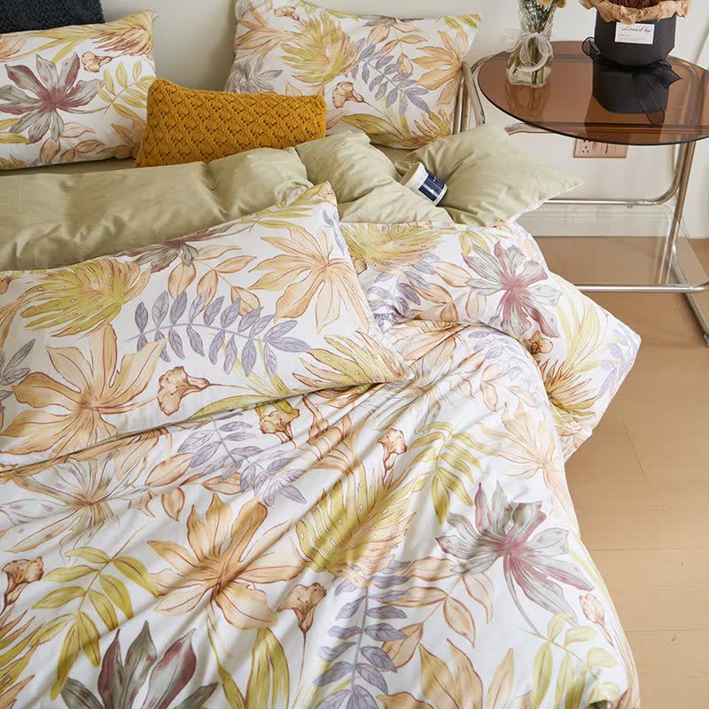 Leaf Print Cotton Sheet Bedding Set(4PCS)