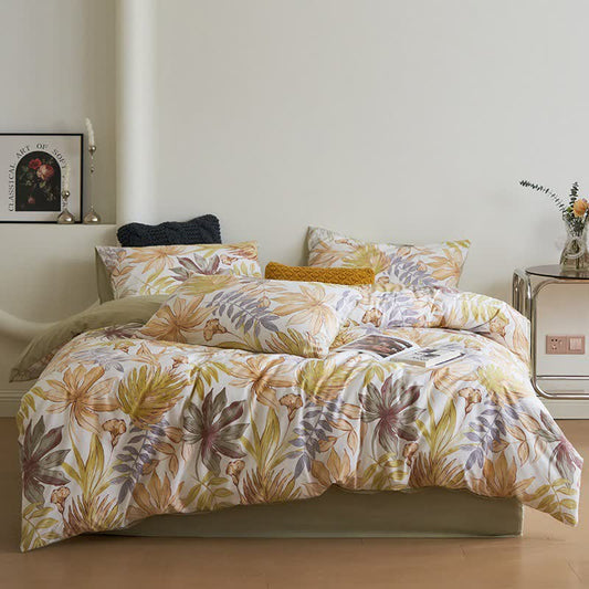 Leaf Print Cotton Sheet Bedding Set(4PCS)