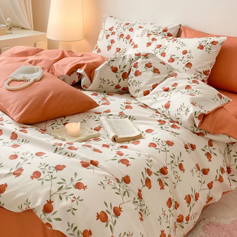 Pomegranate Print Cotton Bedding Set(4PCS)