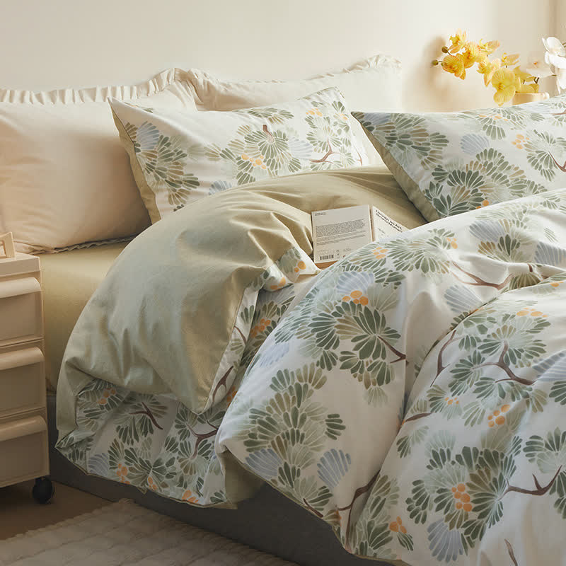 Fresh Botanical Print Cotton Bedding Set(4PCS)