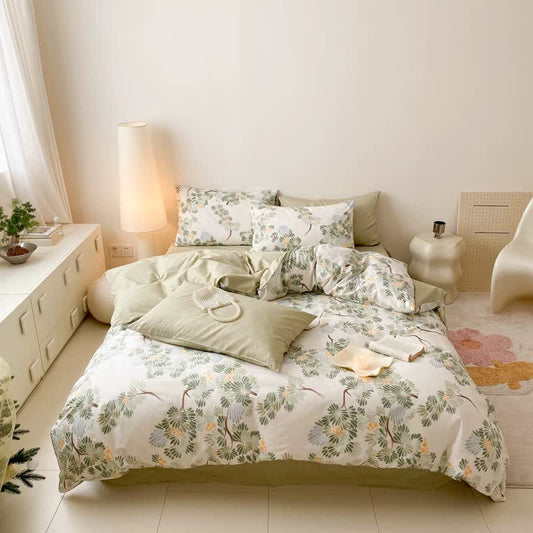 Fresh Botanical Print Cotton Bedding Set(4PCS)