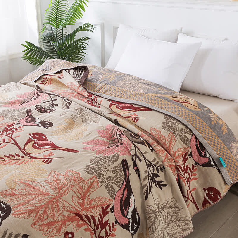 Rural Bird Four Layers Jacquard Cotton Quilt