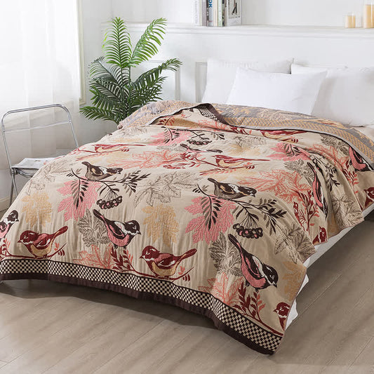 Rural Bird Four Layers Jacquard Cotton Quilt
