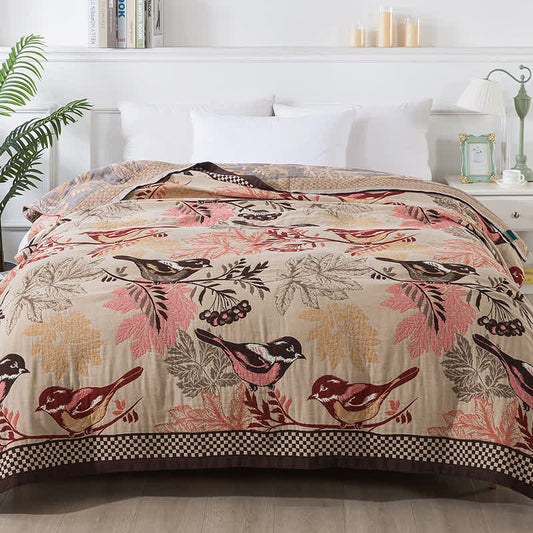 Rural Bird Four Layers Jacquard Cotton Quilt
