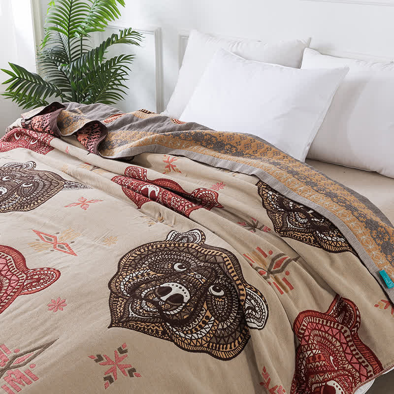 Vintage Bear Head Cotton Gauze Quilt