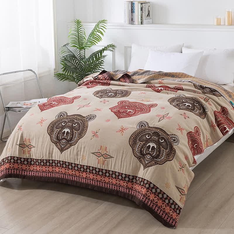 Vintage Bear Head Cotton Gauze Quilt