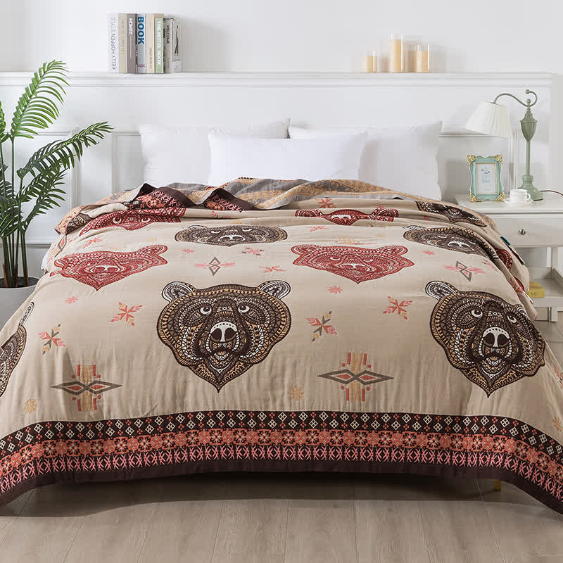Vintage Bear Head Cotton Gauze Quilt