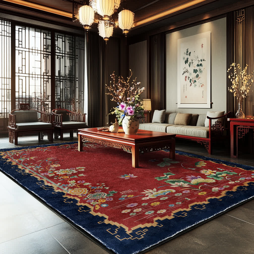 Vintage Lotus Washable Durable Anti-slip Area Rug