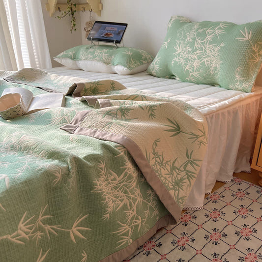 Bamboo Print Cotton Gauze Reversible Coverlet