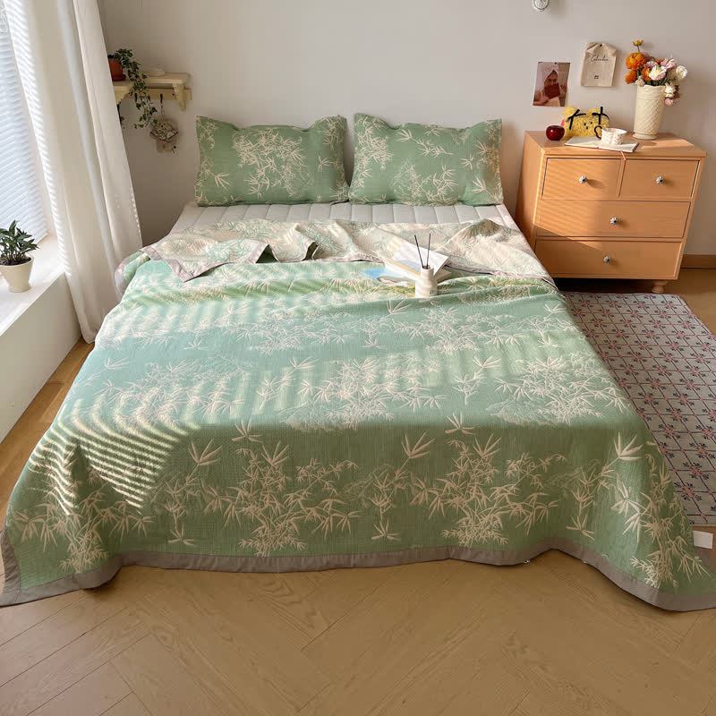 Bamboo Print Cotton Gauze Reversible Coverlet