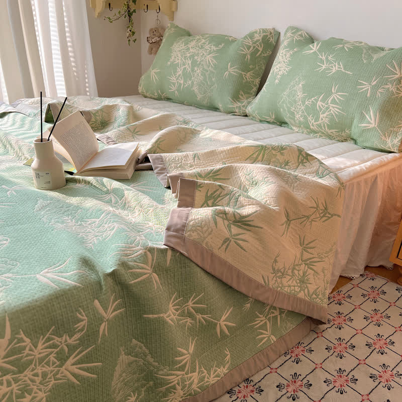 Bamboo Print Cotton Gauze Reversible Coverlet