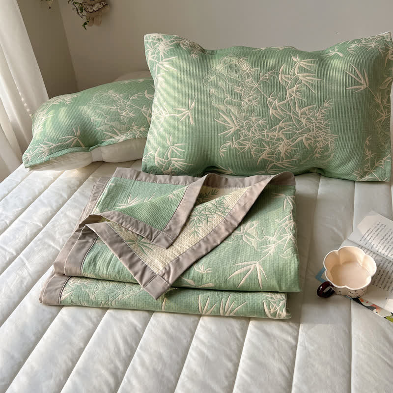 Bamboo Print Cotton Gauze Reversible Coverlet
