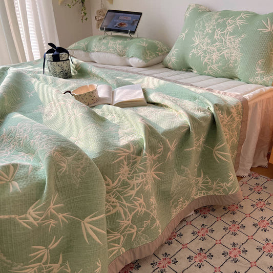 Bamboo Print Cotton Gauze Reversible Coverlet