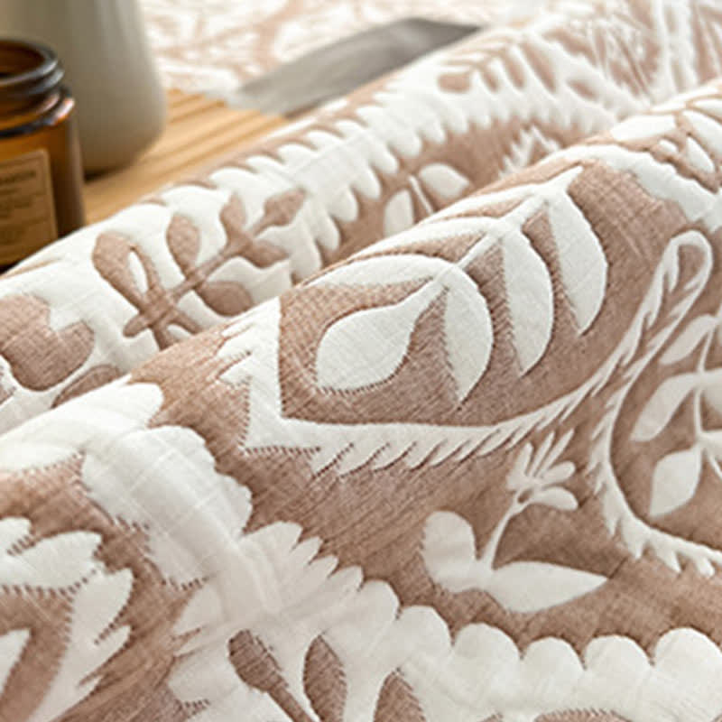 Geometric Leaf Pattern Jacquard Coverlet