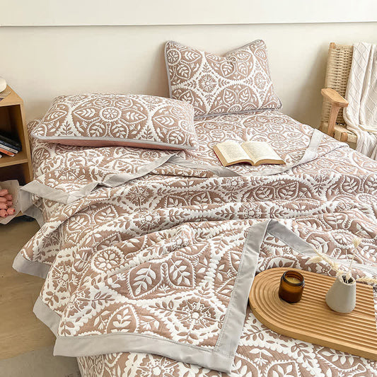 Geometric Leaf Pattern Jacquard Coverlet