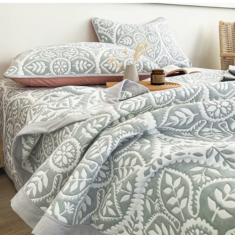Geometric Leaf Pattern Jacquard Coverlet