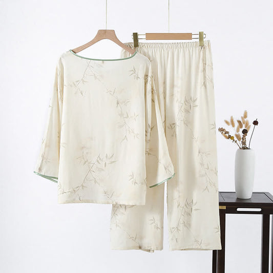 Vintage Bamboo Print Bamboo Fiber Pajama Set