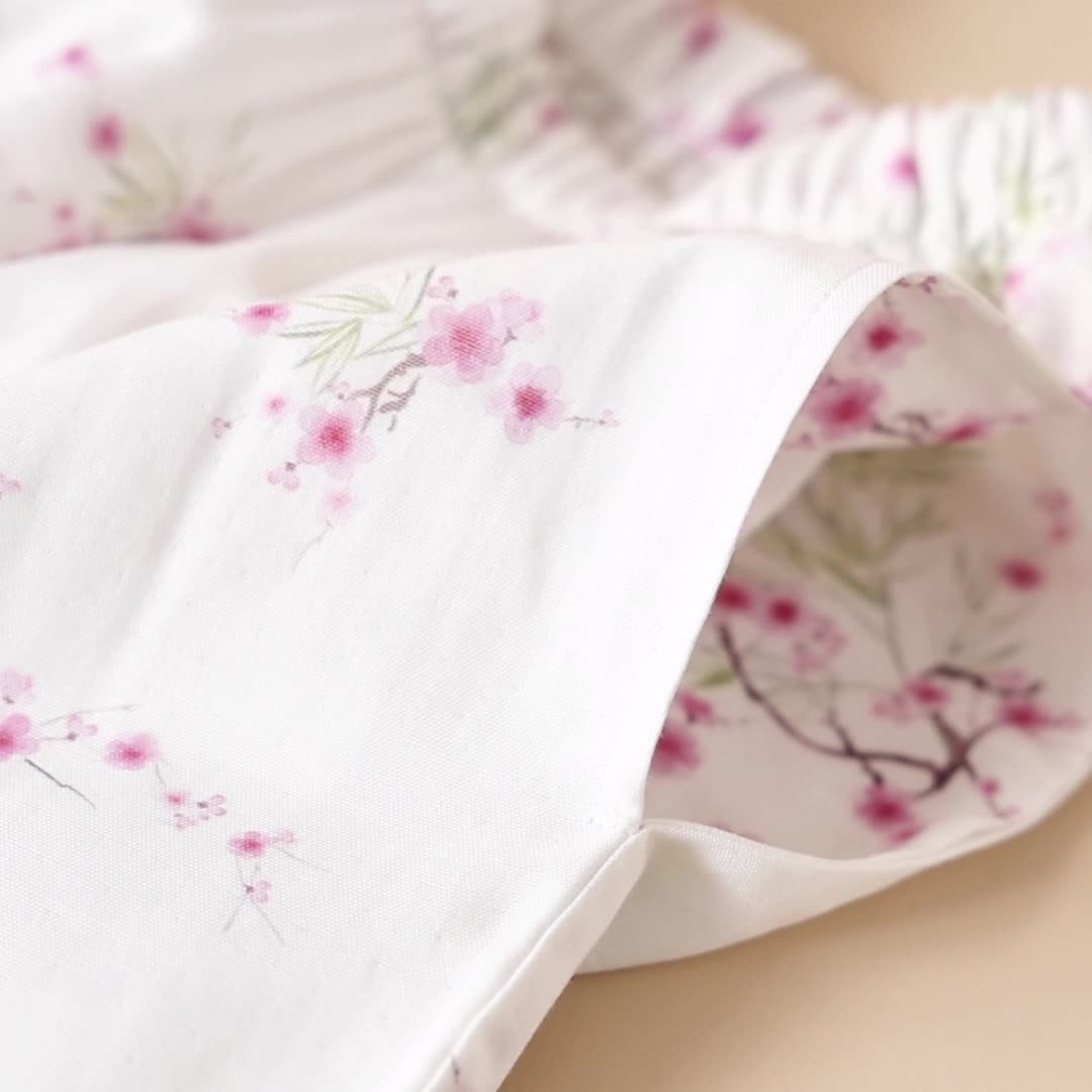 Vintage Plum Blossom Print Bamboo Cotton Pajama Set