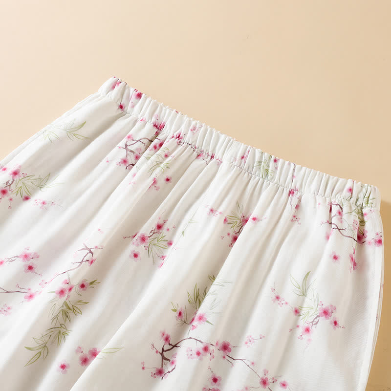 Vintage Plum Blossom Print Bamboo Cotton Pajama Set