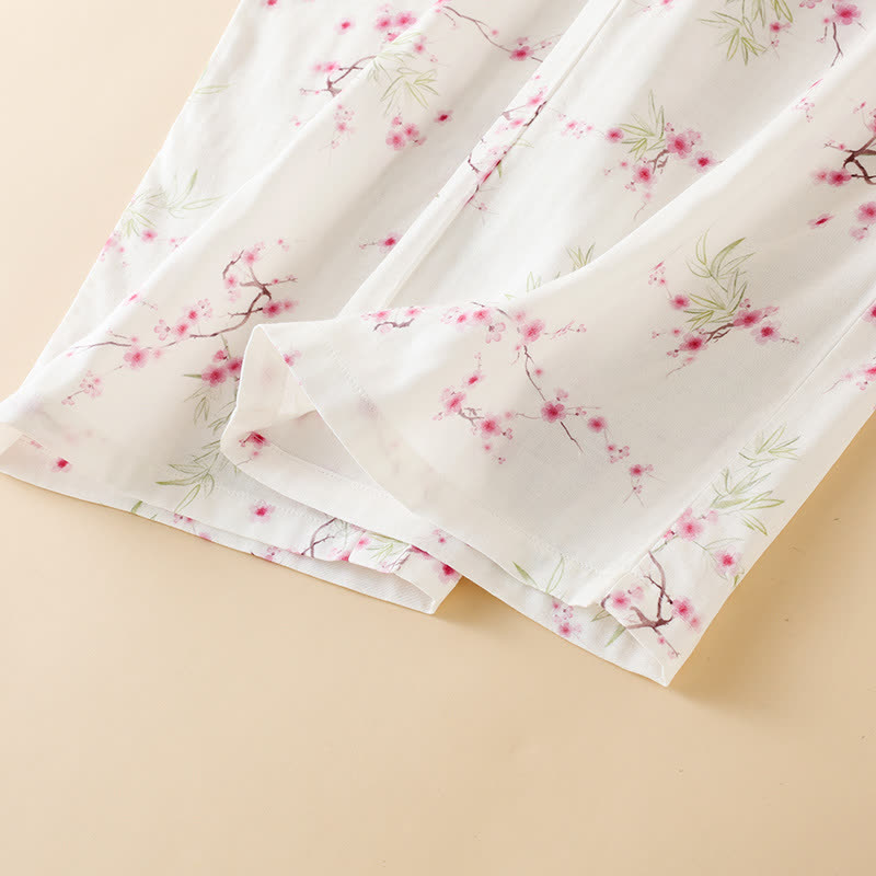 Vintage Plum Blossom Print Bamboo Cotton Pajama Set