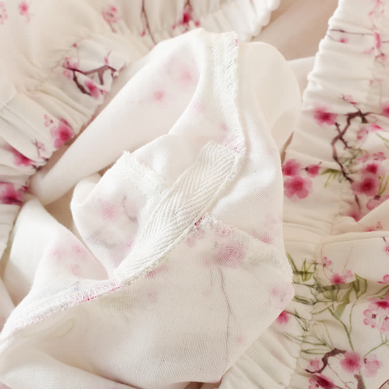 Vintage Plum Blossom Print Bamboo Cotton Pajama Set