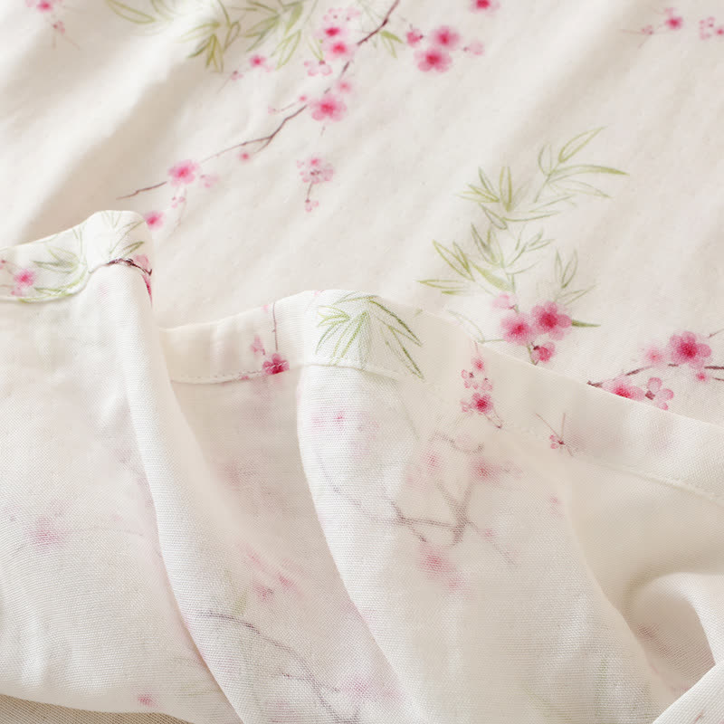 Vintage Plum Blossom Print Bamboo Cotton Pajama Set