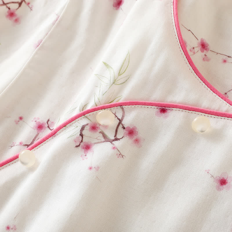 Vintage Plum Blossom Print Bamboo Cotton Pajama Set