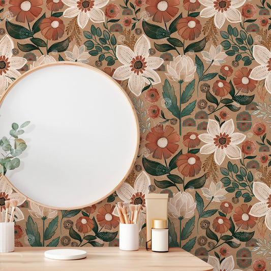 Removable DIY Boho Floral Decorative Wallpaper